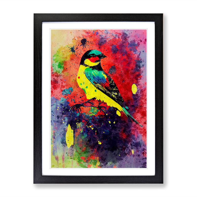 Splashed Bird No.4 Abstract - Wall Art, Black Framed, 36cm H x 27cm W, White