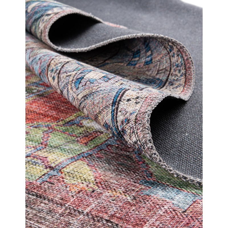 Tapis oriental beige / rose / bleu Engle, Rond 6 pi 1 po