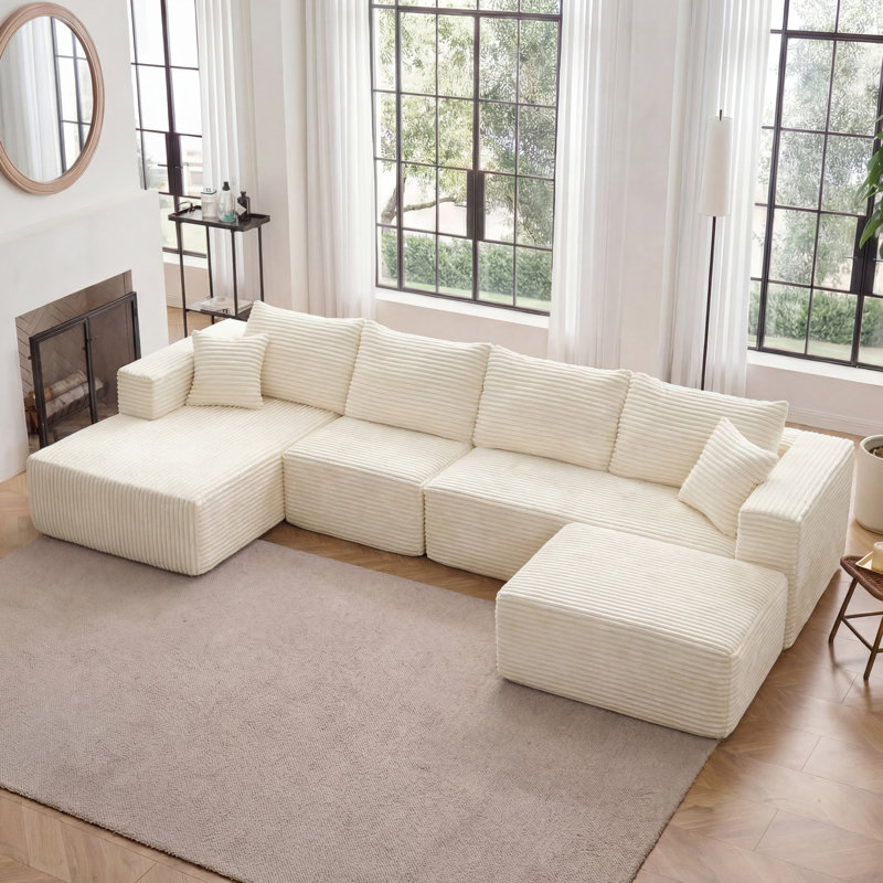 Canapé modulaire rembourré 4 pièces Kapellen, Beige, Orienté à gauche (vu de face)