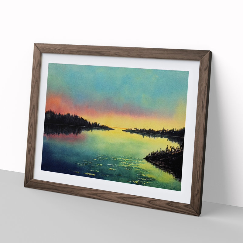 Watercolour River - Single Picture Frame Print, 34cm H x 46cm W, Brown