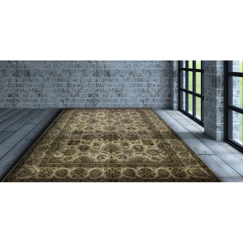 Tapis ivoire / brun en laine noué à la main 8 pi x 10 pi Marius