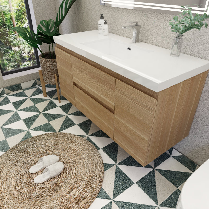 59'' Single Bathroom Vanity with Acrylic Top, White Oak