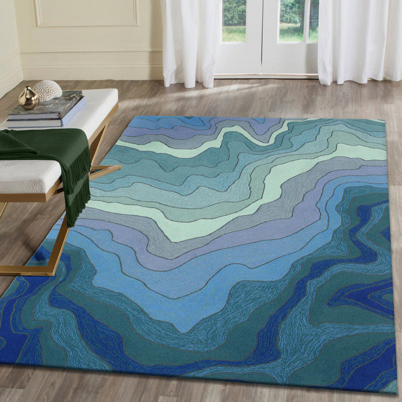 Vandenbosch Abstract Handmade Tufted Blue Indoor/Outdoor Area Rug, Rectangle 3'6" x 5'6"