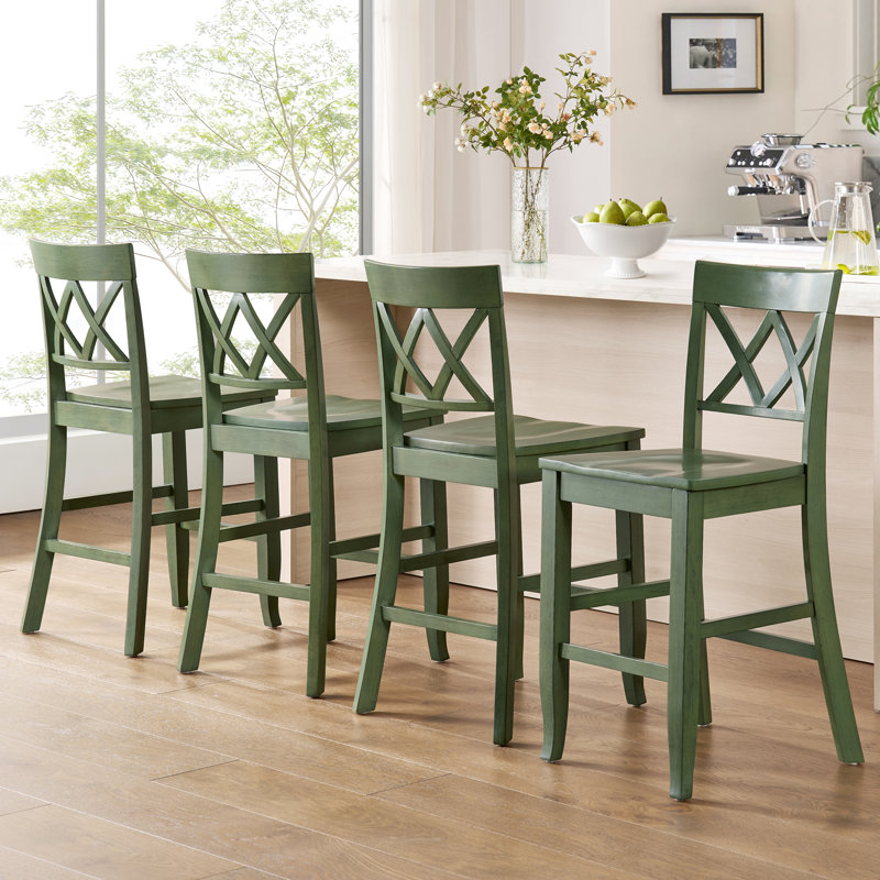 Tabouret de bar double à hauteur de comptoir en bois massif, Vert, 4