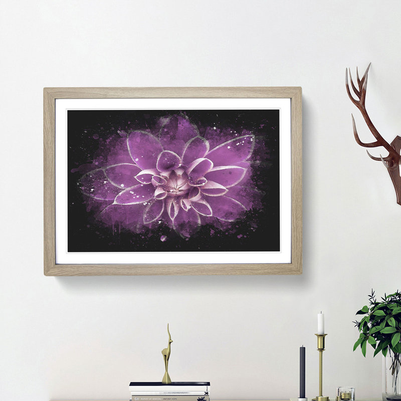 Pink Dahlia Flower - Picture Frame Graphic Art Print, 62cm H x 87cm W x 2cm D, Oak Framed