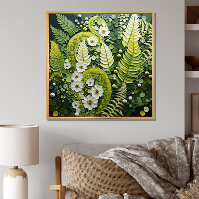 Light Green Ferns Plant Whimsical Spirals I - Ferns Wall Art