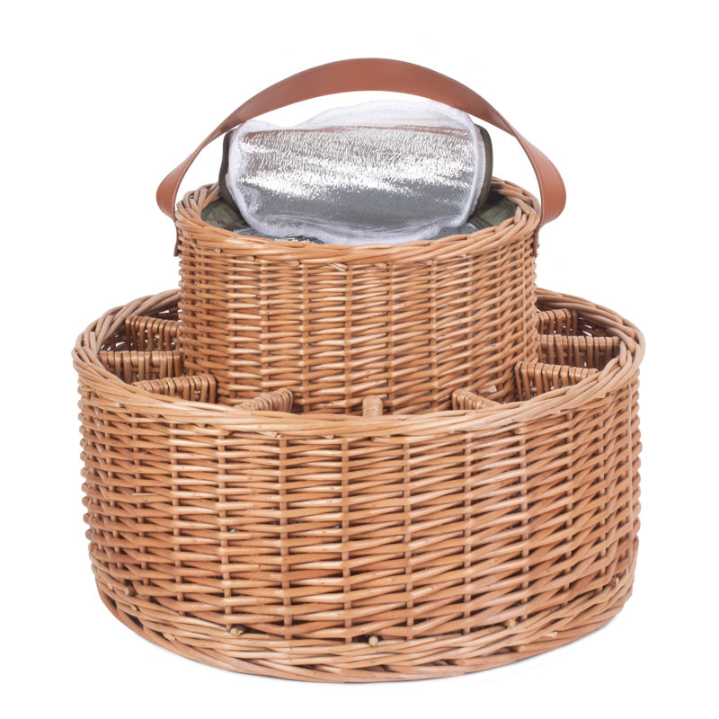Wicker Garden Party Drinks Chilled Basket with Tweed effect Lining