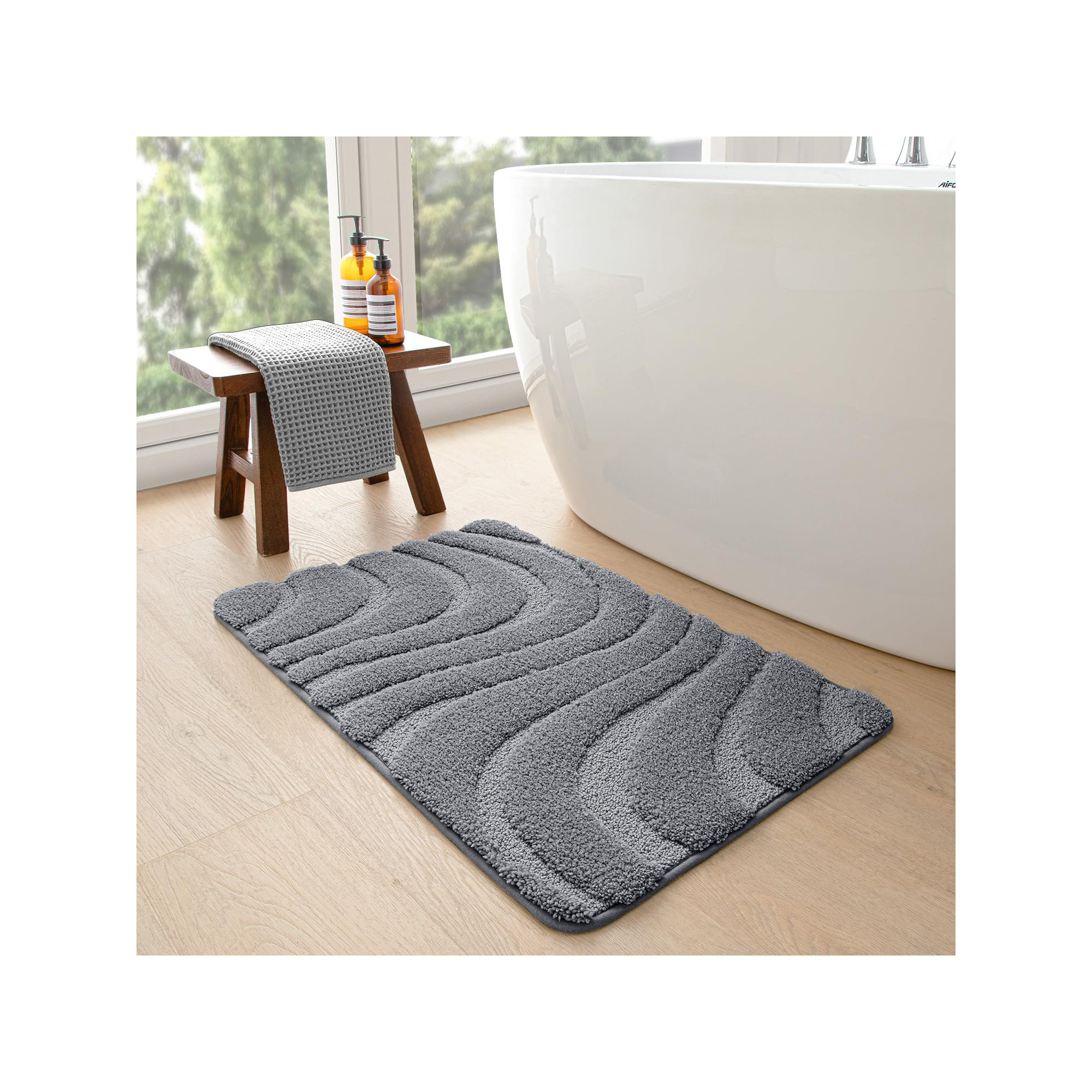 Gagetown Non-Slip Bath Rug, 20" W x 32" L, Dark Gray