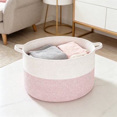 Large Blanket Basket For Living Room, Storage Basket With Handles For Organizing Toys, Pillows, Laundry, Woven Cotton Rope Stuffed Animal Toy Storage For Play Room