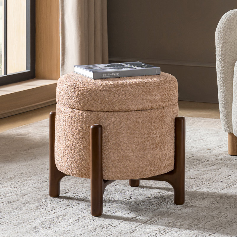 Lessman Modern 20"W Chenille Fully Assemble Round 4-in-1 Ottoman with Solid Wood Base, Sand