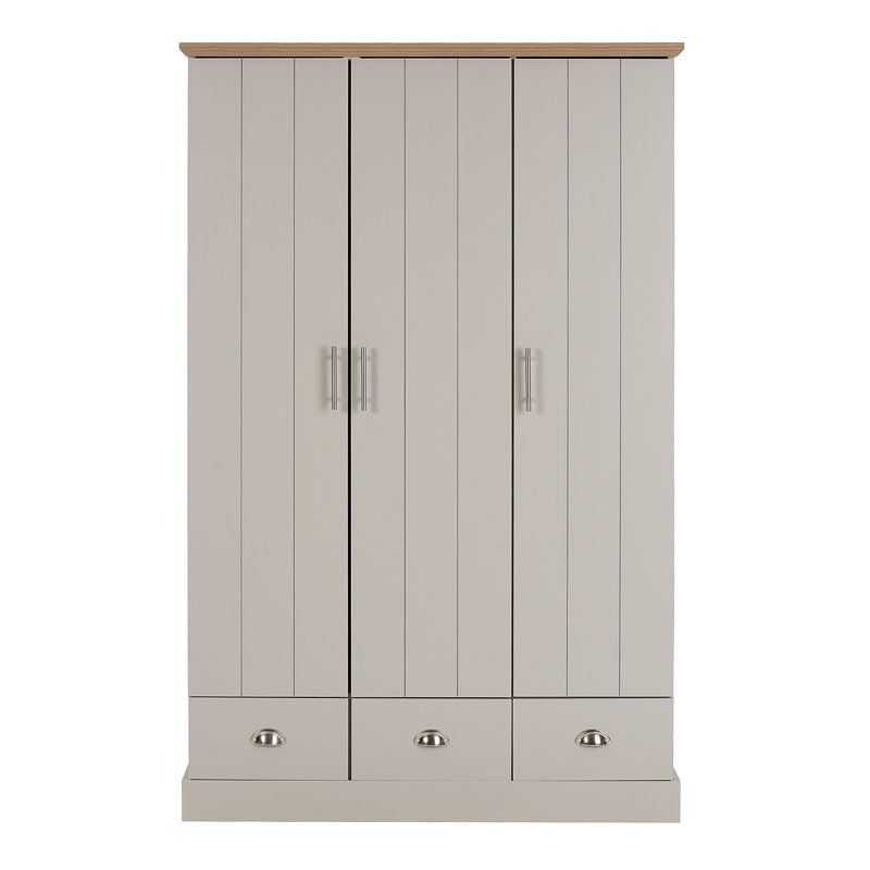 Brielle 3 Door Manufactured Wood Wardrobe, Subtle Grey/Oak