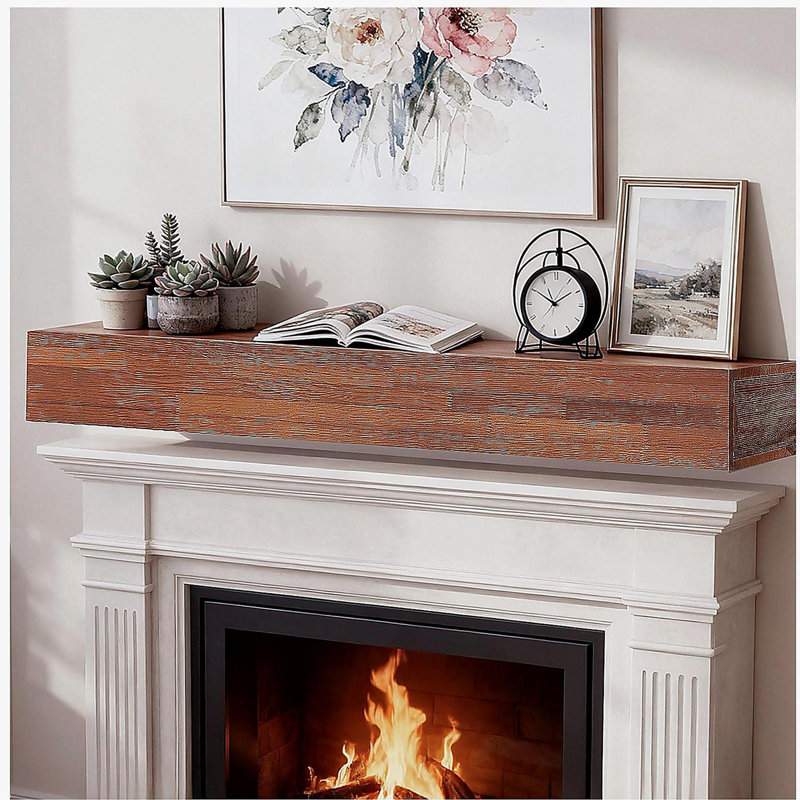 Manteau de cheminée en bois rustique 48 ", tablette murale et flottante pour décoration intérieure