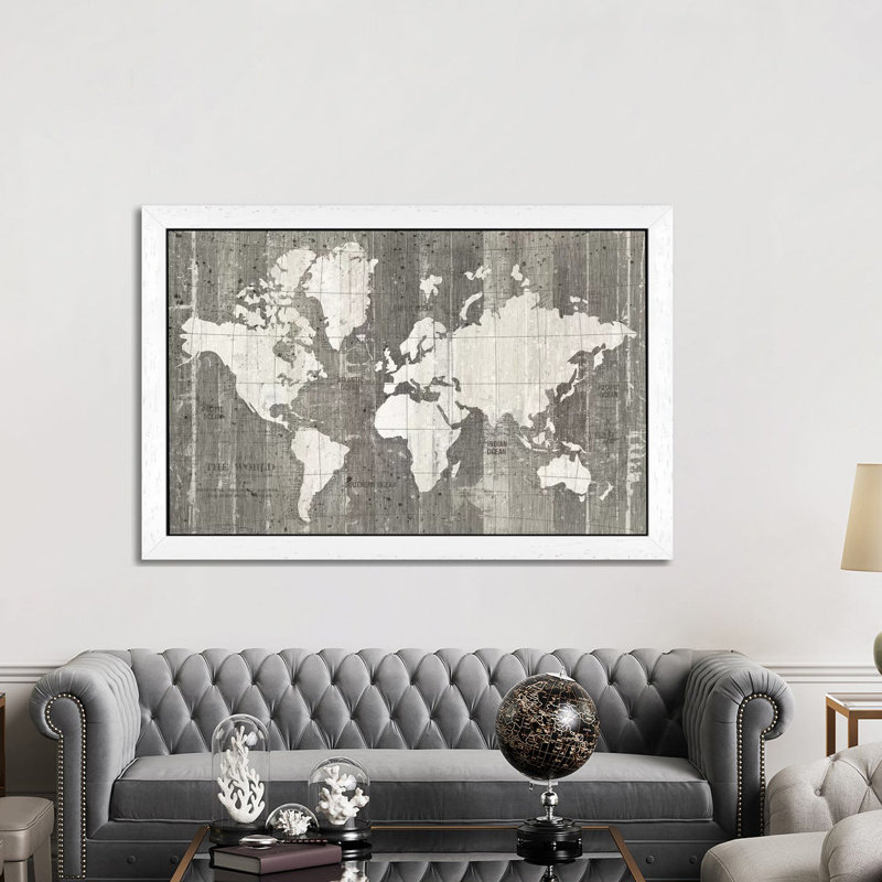Old World Map by Wild Apple Portfolio - Print on Canvas, 66.04 cm H x 45.72 cm W x 1.91 cm D, White Framed