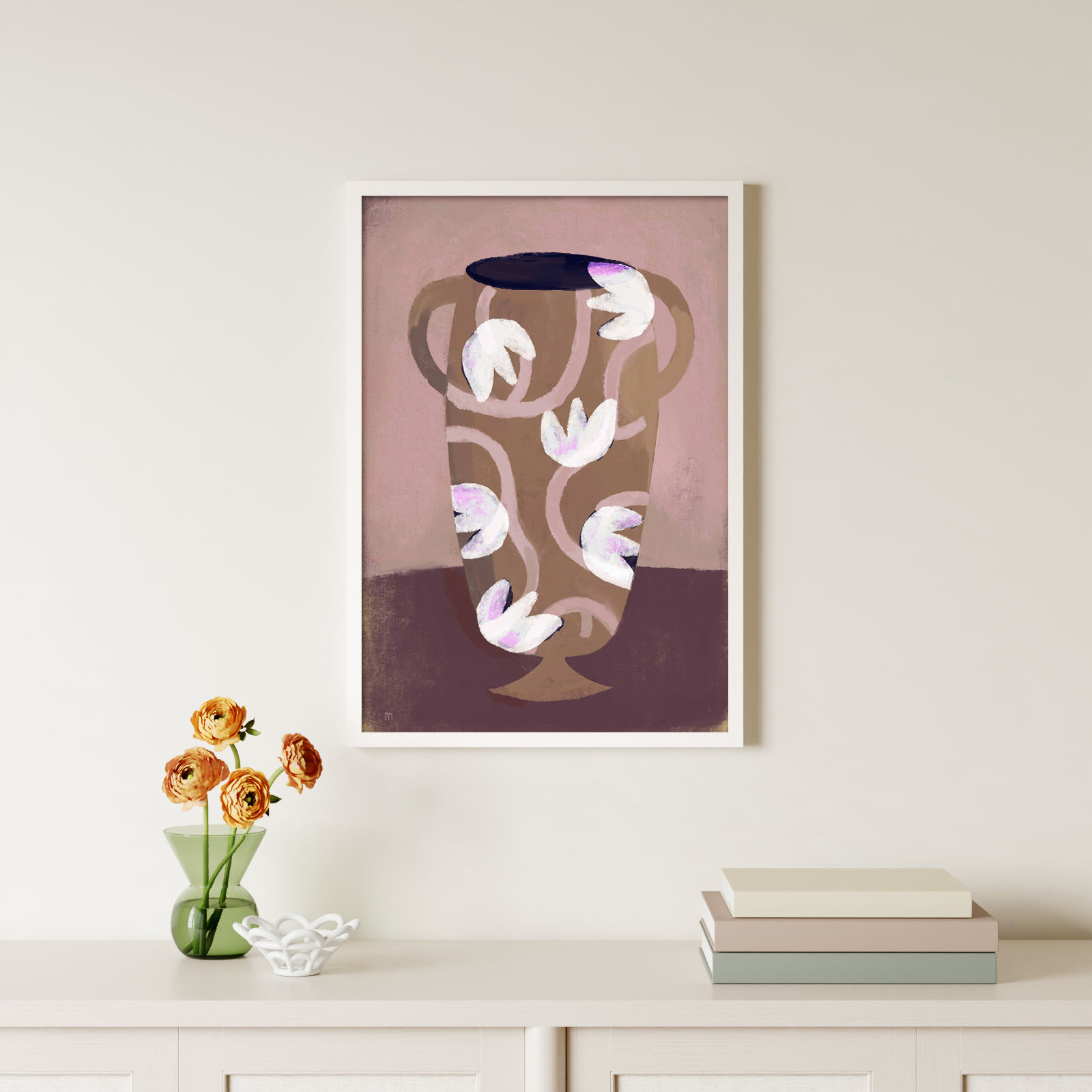 Flowered Vase Print by Marco Marella, 30" H x 21" W, White Framed Paper