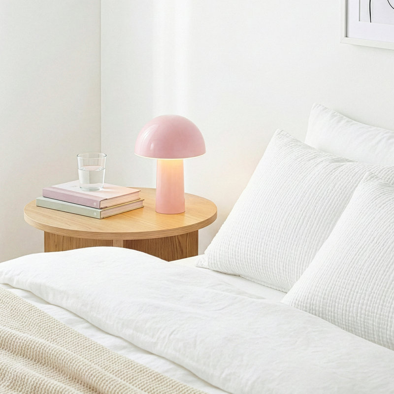 Argent Celia 10" Mushroom Portable LED Table Lamp, 3-Way Dimming and Rechargeable, Pink