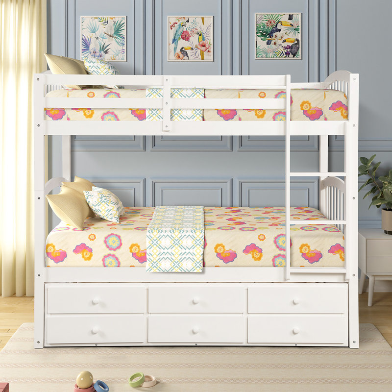Jardine Twin over Twin 3 Drawer Standard Bunk Bed with Trundle by Harriet Bee, White