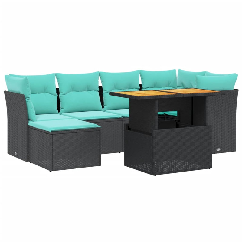 Ensemble de canapé modulaire d'extérieur 7 pièces avec coussins 7 pièces, Coussin bleu / cadre noir