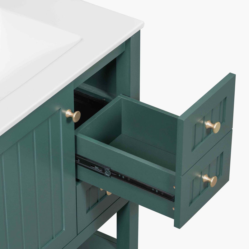 30inch Transitional Style Bathroom Vanity Cabinet Combo with Ceramic Sink, Green, Green