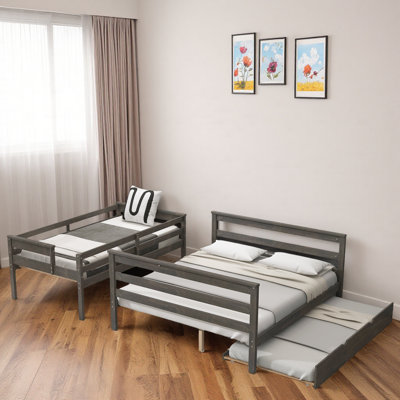 Wood Bunk Bed With Trundle And Independent Pull-out Design