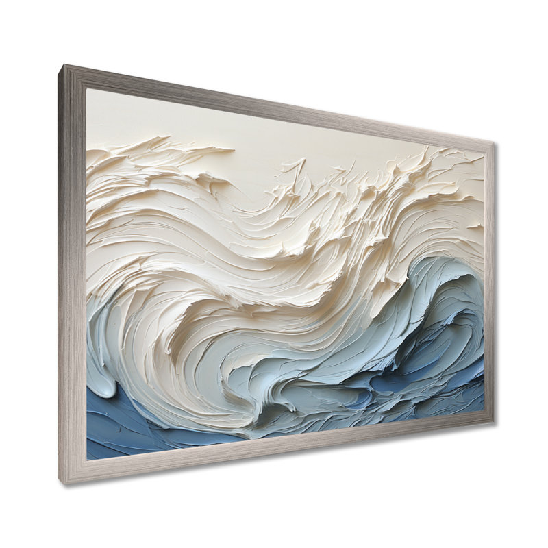 «White and Blue Wave Papercut Style - Coastal Waves», reproduction d'art sur toile (sans texture), Impression encadrée