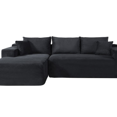 2-Piece Convertible Corduroy L-Shaped Sofa In A Box With Pillows, 3-Seater Modular Sectional Couch, Compressed Living Room Furniture(Left Facing)