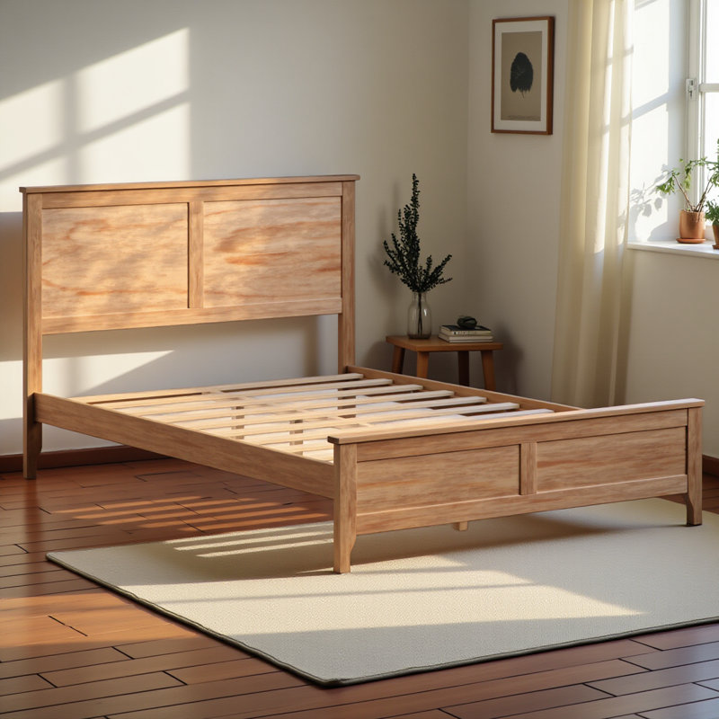Lit plateforme moderne en bois massif avec support de lattes en bois robuste, pas de sommier tapissier requis