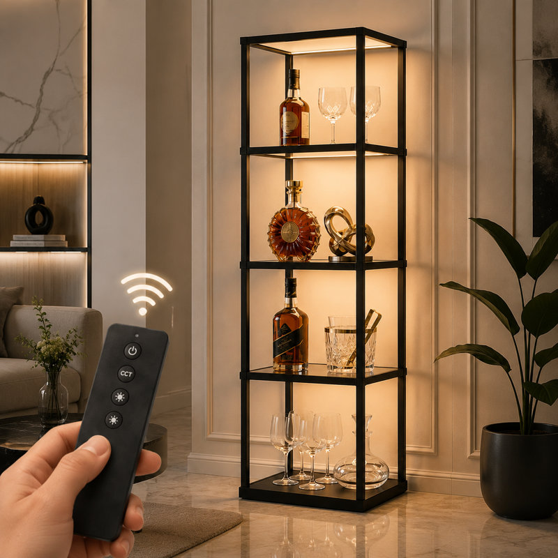 65" Column Floor Lamp With Remote Control. Full Brightness Control And Color Changing Temps, Black