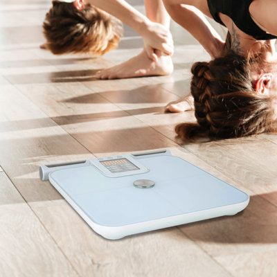 8 Electrode Smart Body Fat Scale Digital BMI Weight Scale with LCD Color Display Bluetooth Body Composition Analyzer 397 lbs Max Capacity Support 10 Users for Home Fitness