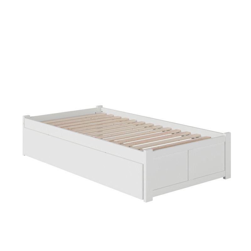 Lit plateforme en bois massif avec pied de lit et lit gigogne Concorde, Lit simple, Blanc