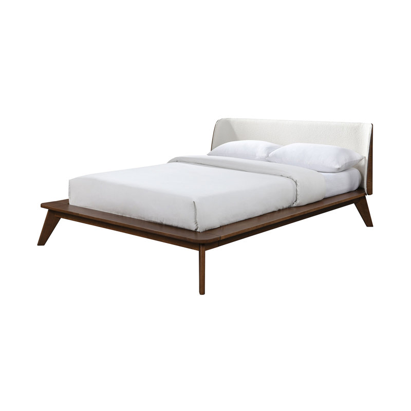 Lit 1 pièce en tissu tête de lit à oreilles, cadre de lit plateforme, prêt pour le matelas, style Mid-Century moderne