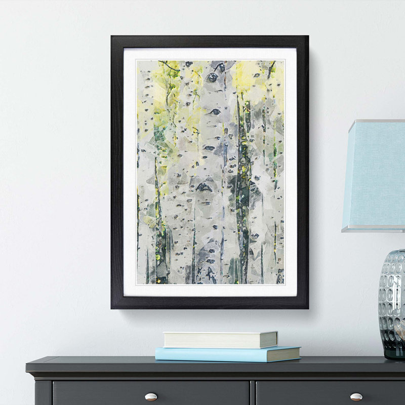 A Yellow Birch Tree Forest in Abstract - Framed Print, 87cm H x 62cm W x 2cm D, Black Framed