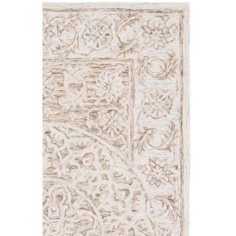 Loujain Hand Tufted Wool Cotton Floral Rug in Brown/Light Blue, Rectangle 3' x 5'