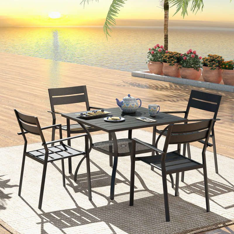 Atelier 4 - Person Patio Dining Set with Round Table, Black/Black