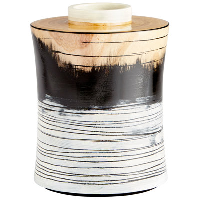 Vase de table en bois 11 "noir / blanc / brun Snow Flake