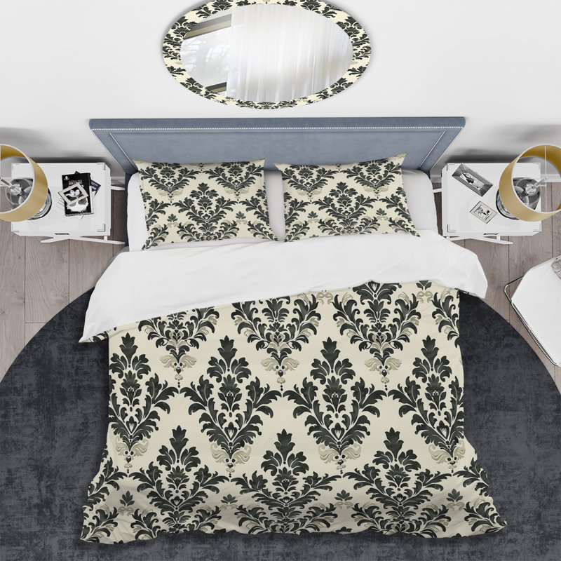 Ensemble de housse de couette Ivory Cream Damask Harmony I - Transitional, Housse de couette pour grand lit et 2 taies décor