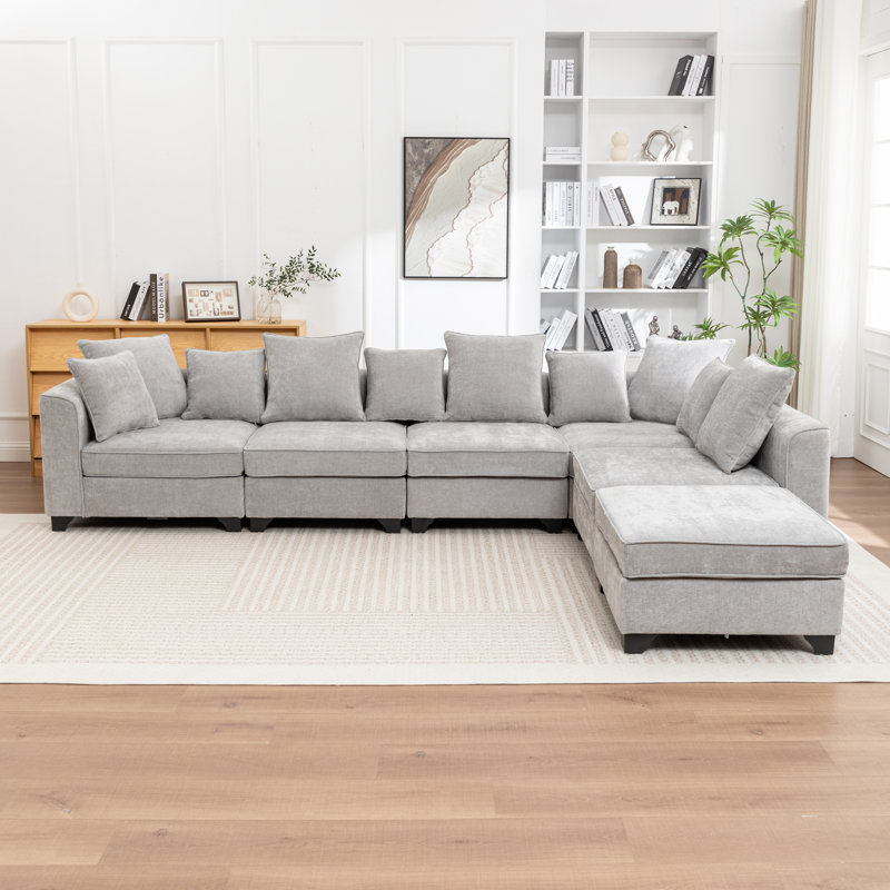 Bennett 6-Piece L-Shaped Sectional Sofa, Gray Chenille