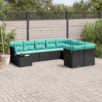 Ensemble de canapés modulaires d'extérieur en rotin noir 10 pièces avec coussins 10 pièces