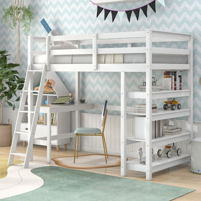 Loft Bed With Desk,Ladder,Shelves