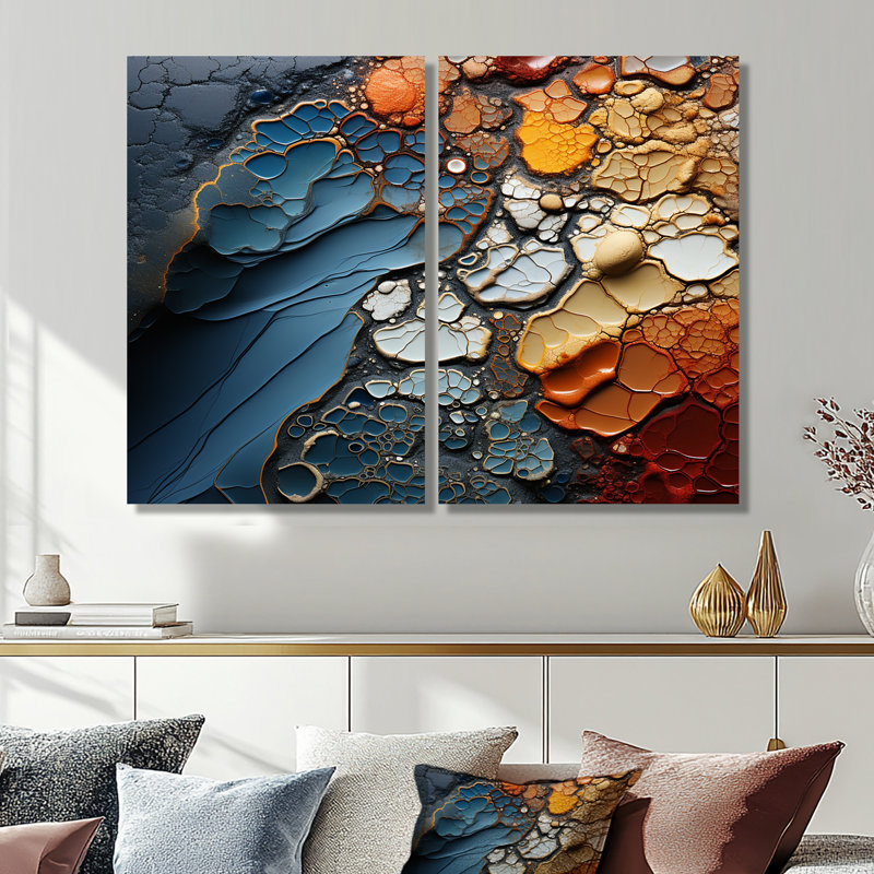 Mouvement fluide bleu et orange - impressions d'art bleues sur toile, Toile tendue, Ne s’applique pas, H 36 po x l 48 po