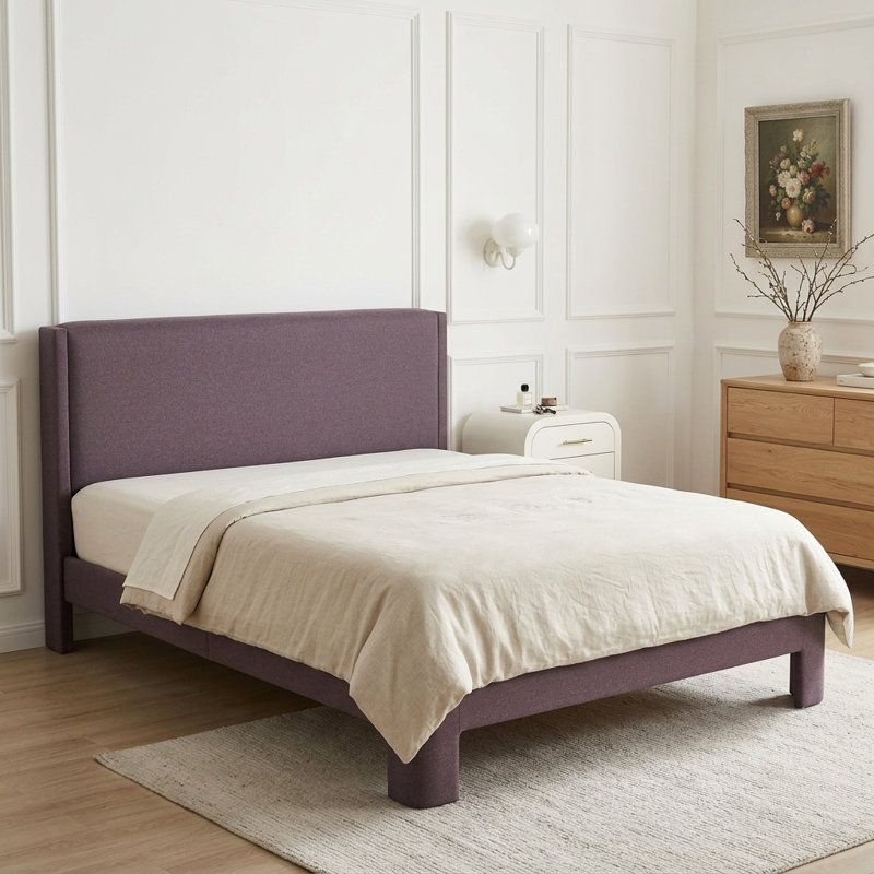 Lit tapissier rectangulaire Modern, minimaliste, double, mauve moderne, Lit double, Mauve