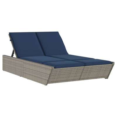 Double Sun Lounger With Cushions Poly Rattan by Latitude Run