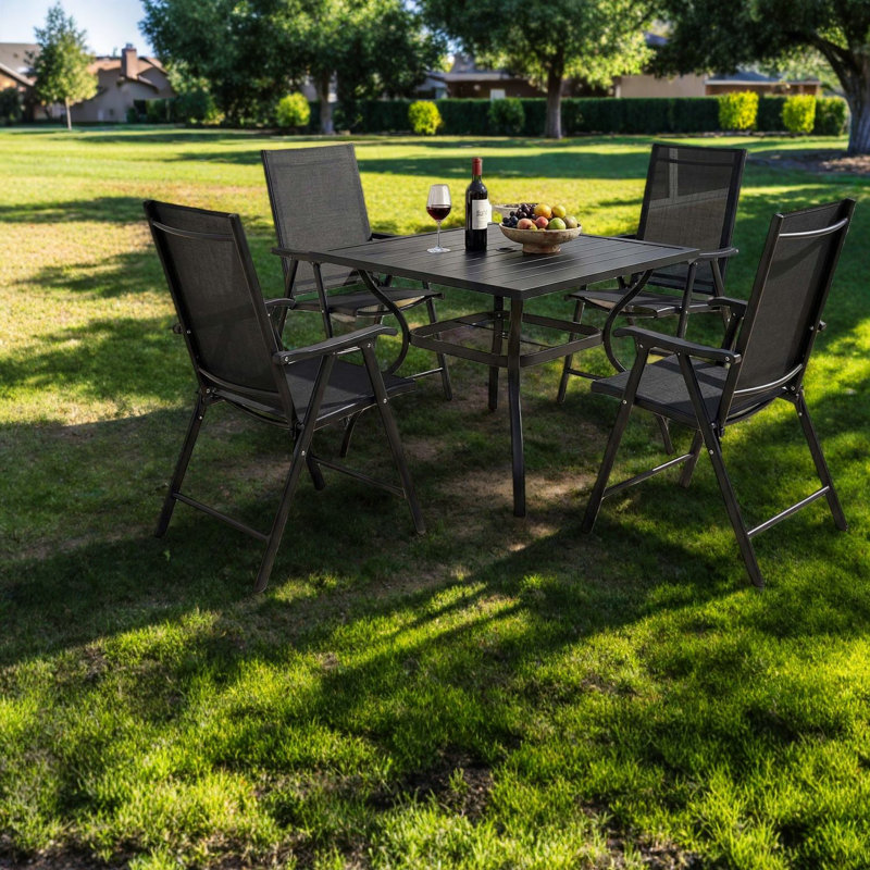 Ensembles de salle à manger de patio peu encombrants, ensemble moderne 5 pièces en acier pour patio