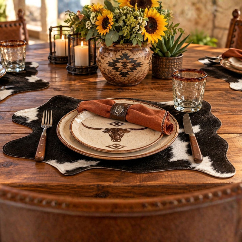 Cowhide Shaped Placemat in Black/White