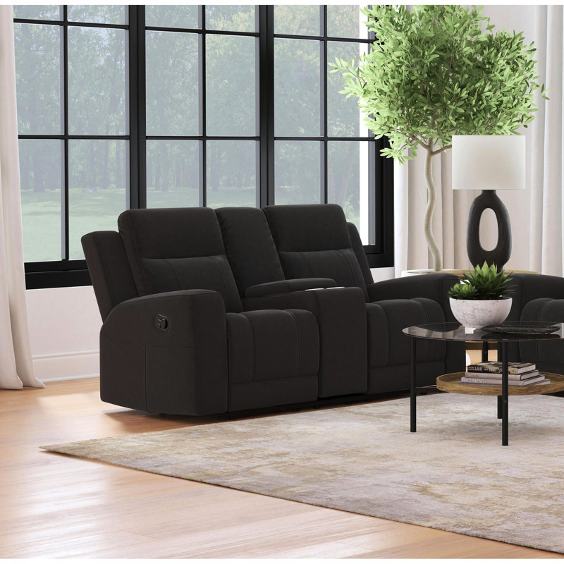 Suède doux - gris anthracite foncé, coussins de dossier et leviers manuels pour une assise confortable, revêtement en similicuir inclinable, accoudoirs larges, rangement central