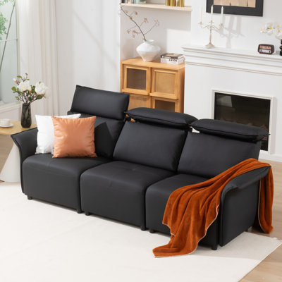 100.4" Faux Leather 3 Seat Modular Sectional Sofa with 6-Position Adjustable Headrests