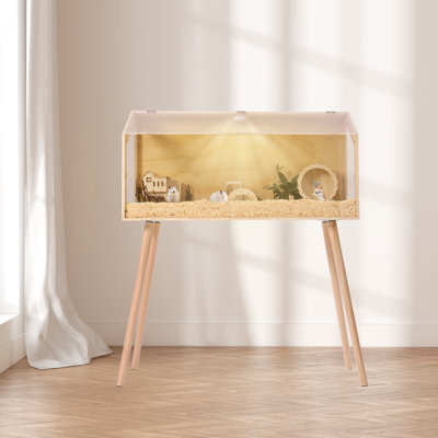 Cage à hamster en bois spacieuse avec support, panneau en acrylique transparent et petit aéré