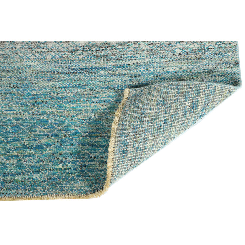 Hand-Knotted High-Quality Blue and Beige Runner, Runner 2'7" x 14'3"