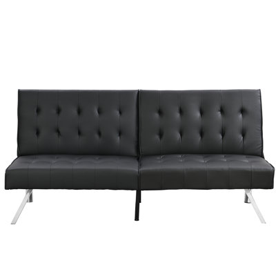 Comfortable With Wood Base, Stainless Leg, Black Leather, 42.52In Package Depth Modern Bed In Frame, 12.4In Height