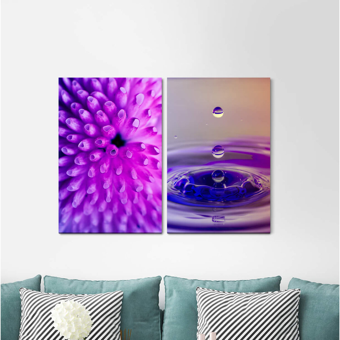 2-tlg. Leinwandbilder-Set - Fotografie „Coral Underwater Water Drops Slow Motion Violet Vibrations”