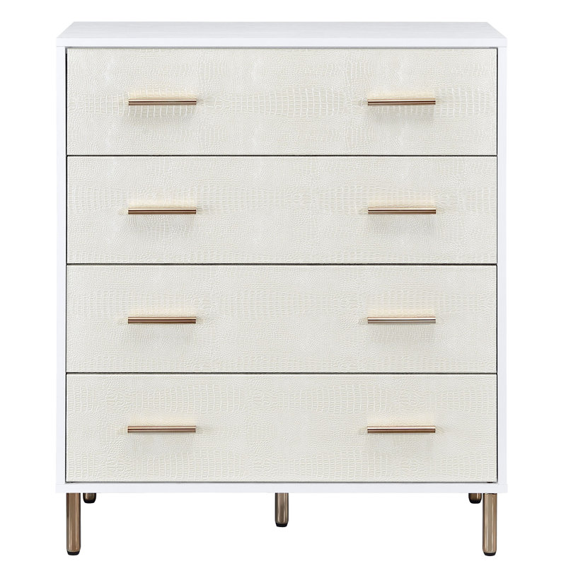 Demetrus 4-Drawer Rectangular Chest, White/Champagne/Gold